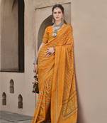 Yellow sigma silk ajrakh printed traditional print saree