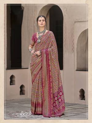 Pink sigma silk blend ajrakh printed traditional print saree 1