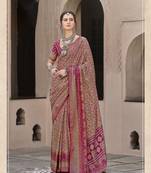 Pink sigma silk ajrakh printed traditional print saree