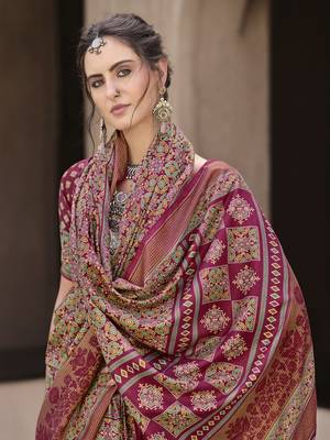 Pink sigma silk blend ajrakh printed traditional print saree 2