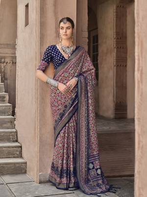 Blue sigma silk designer ajrakh printed traditional print saree 1