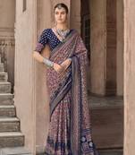 Blue sigma silk designer ajrakh printed traditional print saree