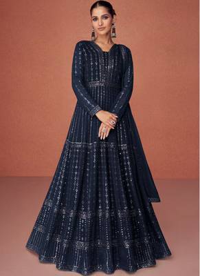 Blue georgette anarkali suit with dupatta 1