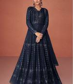 Blue georgette anarkali suit with dupatta