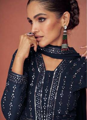Blue georgette anarkali suit with dupatta 2