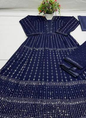 Blue georgette anarkali suit with dupatta 3