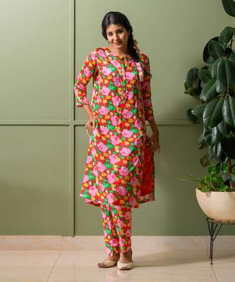 Green printed kurta set 1