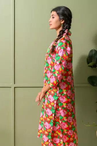 Green printed kurta set