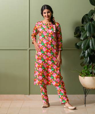 Green printed kurta set 4
