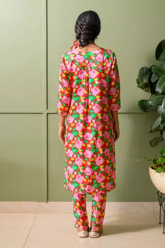 Green printed kurta set