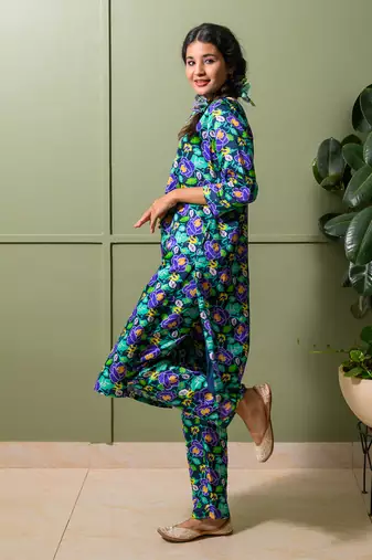 Blue printed kurta set