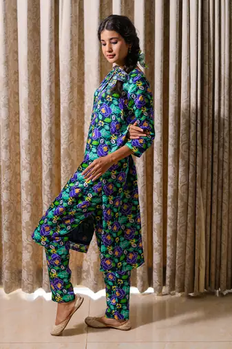 Blue printed kurta set