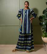 Blue chanderi print astron ray crew neck kurta palazzo pant set