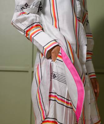White chanderi print astron ray crew neck vibe kurta palazzo pant set 4
