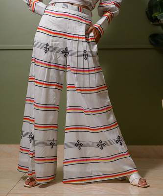 White chanderi print astron ray crew neck vibe kurta palazzo pant set 5