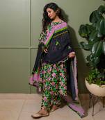 Black chanderi print florence crew neck kurta pant set