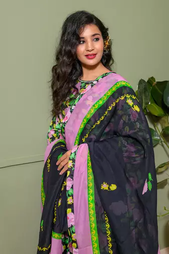 Black chanderi print florence crew neck kurta pant set