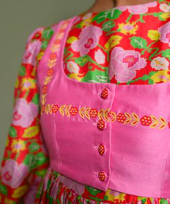 Red chanderi print gulbahar crew neck anarkali set 5
