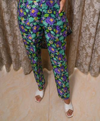 Blue chanderi print gul boat neck kaftan with pant 4