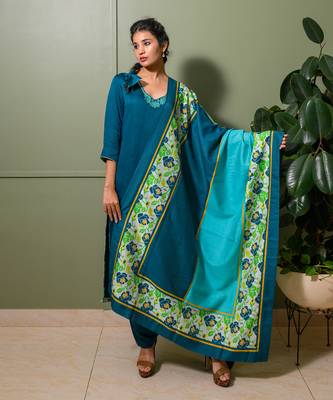 Black linen satin print lily v neck embroidered kurta pant set 2