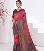 Red kanjivaram silk blend zari Weaving With Gold Zari Border And Pallu Saree With Blouse For Women