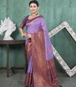 Purple kanjivaram silk blend zari Weaving With Gold Zari Border And Pallu Saree With Blouse For Women