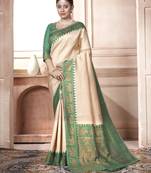 Green kanjivaram silk blend with Rich Gold Border And Elephant Motifs Saree With Blouse For Women