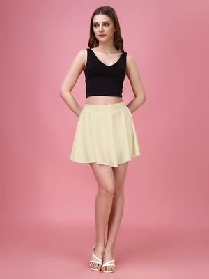 Beige Plain Solid Nylon Soft Mini Skirts for women 1