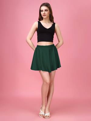 Trendmalls Green Plain Solid Nylon Soft Mini Skirts for women 1