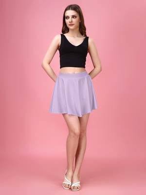 Trendmalls Purple Plain Solid Nylon Soft Mini Skirts for women 1