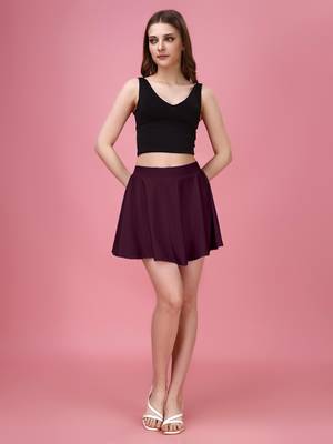 Plain Purple Solid Nylon Soft Mini Skirt for Women 1