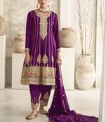 Violet Silk Embroidered Designer Punjabi Salwar Suit