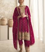 Rani pink silk embroidered designer Palazzo suit