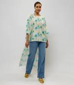 Teal printed silkmul high low maya tunic