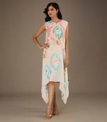 White printed crepe dress with side drape