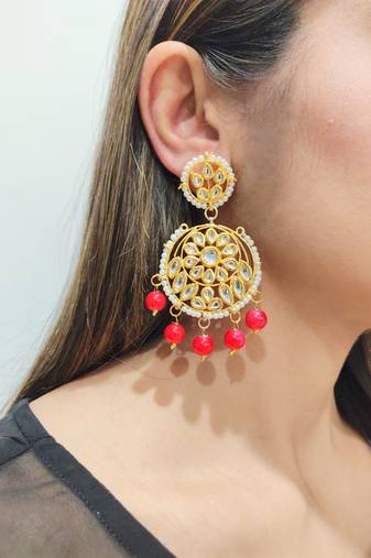 Aisha Red Kundan Chandbali