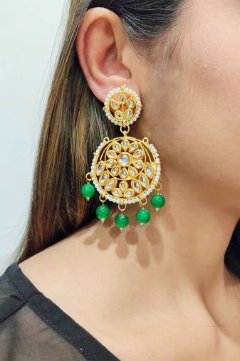 Aisha Green Kundan Chandbali