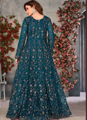 Teal net anarkali suit with dupatta 2