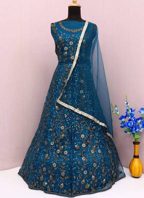 Teal net anarkali suit with dupatta 3