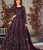 Wine net anarkali suit with dupatta