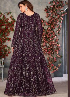 Wine net anarkali suit with dupatta 2