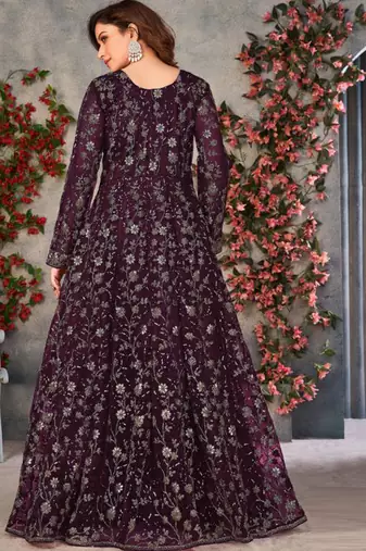 Wine net anarkali suit with dupatta