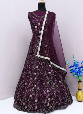 Wine net anarkali suit with dupatta 3