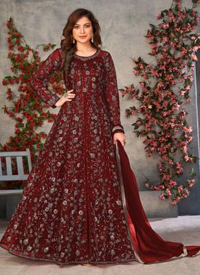 Maroon net anarkali suit with dupatta 1