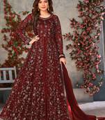 Maroon net anarkali suit with dupatta
