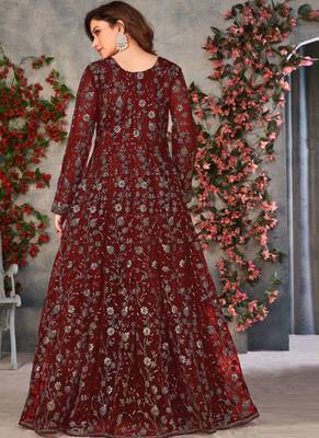 Maroon net anarkali suit with dupatta 2