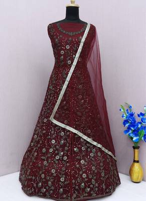 Maroon net anarkali suit with dupatta 3