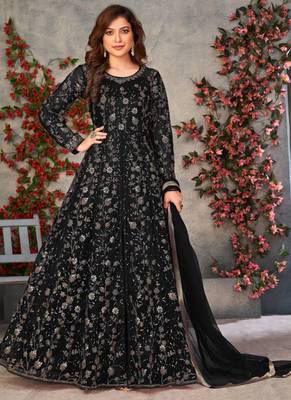 Black net anarkali suit with dupatta 1