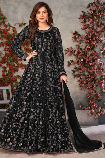 Black net anarkali suit with dupatta