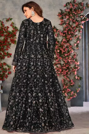 Black net anarkali suit with dupatta